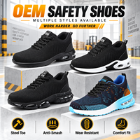 Chaussures de sécurité industrielles respirantes multicolores en maille tricotée à tige basse, avec embout en acier anti-écrasement et coussin d'air amortissant les chocs