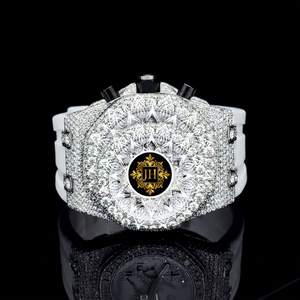 Reloj de Lujo con Correa de Caucho Blanca y Diamantes de Moissanita de Calidad de Exportación para Uso Diario, Fiestas y Moda Urbana, Disponible para la Venta - Product Image 1