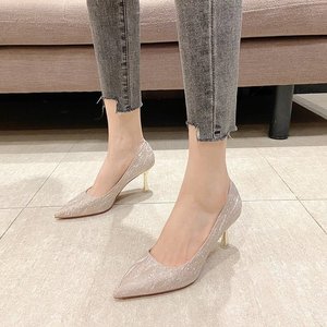 Chaussures de mariée or champagne et argent pour femmes Printemps 2023 Élégantes Chaussures de créateur de niche <span class=keywords><strong>Talon</strong></span> fin Paillettes <span class=keywords><strong>Talon</strong></span> aiguille - Product Image 4