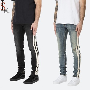 Pantalones Vaqueros Ajustados de Mezclilla Elástica para Hombre, Diseño Moderno, Fabricados en China, Venta al Por Mayor, con Rayas Laterales - Product Image 1