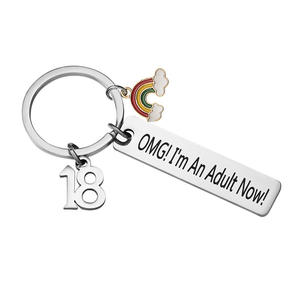 Cadeaux d'anniversaire drôles pour adultes Porte-clés 18e anniversaire <span class=keywords><strong>OMG</strong></span> Je suis un adulte maintenant Bijoux pour adulte 18e anniversaire cadeau Porte-clés en métal - Product Image 6