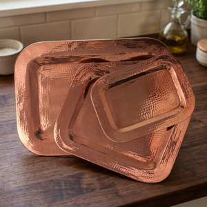 Divris – Ensemble de plateaux de service rectangulaires modernes, personnalisables, en cuivre martelé et poli, conformes aux normes alimentaires, pour usage résidentiel - Product Image 3
