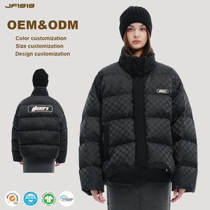 2024 mode hommes/femmes décontracté ample Jacquard <span class=keywords><strong>doudoune</strong></span> col montant fermeture éclair hiver coupe-vent chaud noir Logo décoration - Product Image 1