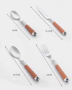 Ensemble de couverts en acier inoxydable, lot de 4 poignées en <span class=keywords><strong>bois</strong></span>, ensemble de vaisselle en acier inoxydable, couteau, fourchette, cuillère, accessoires de cuisine - Product Image 2
