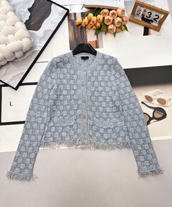 Cárdigan Corto a Cuadros con Flecos para Mujer, Suéter de Punto con Botones y Bolsillos Delanteros, Prenda de Punto Elegante e Informal - Product Image 1