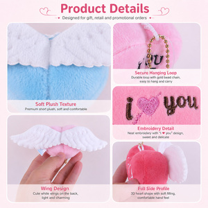 Porte-clés en peluche en forme de cœur avec ailes, rose et bleu, design amour, pour téléphone ou sac, unisexe, vente en gros OEM/ODM - Product Image 3