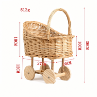 Panier de rangement tressé en osier 27x20xH36cm pour poupées et jouets en peluche, chariot de pique-nique pour enfants avec pieds démontables, idéal pour les séances photo