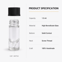 Vente en gros de flacons d'huile essentielle de 1,5 ml, flacon en verre à fond conique, col à vis, échantillon de parfum, mini-contenant, approvisionnement en vrac