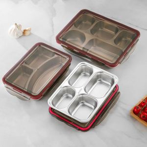 304 Stainless Steel Cute Kindergarten <b>Lunch</b> <b>Box</b> Plastic Lid School Student Meal Storage Divided Tray Grade Leak Proof Heatable - Product Image 2
