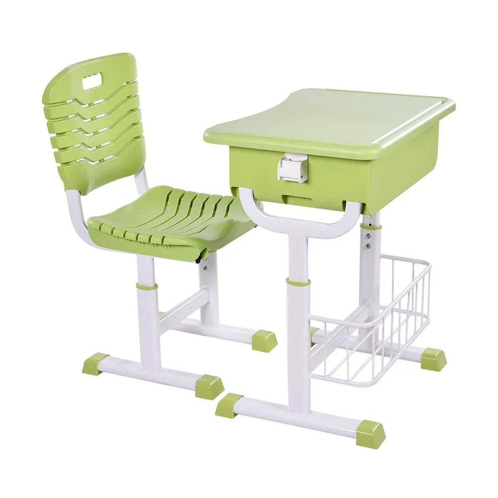 Meja dan kursi furnitur sekolah anak-anak, dapat disesuaikan, meja dan kursi siswa tunggal