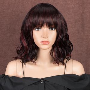 วิกผมสั้นหยิกจีบสำหรับผู้หญิงผิวดำ สีชมพู สีฟ้า วิกผมตรง ใยสังเคราะห์ ทนความร้อน 12 นิ้ว สำหรับคอสเพลย์ - Product Image 4