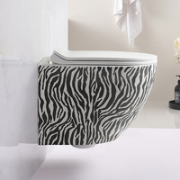 WC mural de luxe moderne à rayures zébrées, sans bride, pour villa et hôtel, avec chasse double, siphon en P, cuvette en céramique deux pièces, à fixation encastrée