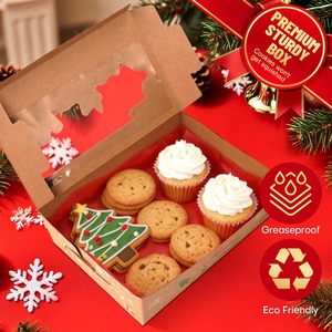 Scatole per Biscotti Natalizi da Regalare, Scatole per Pasticceria con Finestra, 3 Design in Cartone Kraft Marrone per Dolcetti - Product Image 2