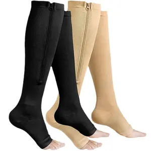 Hemşire tıbbi diz üstü çorap orta boy düz özel logo fermuar varis çorabı kadınlar için
