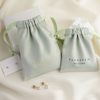 PandaSew Pochette de luxe en satin de soie dense pour bijoux, sac à cordon avec logo personnalisé imprimé