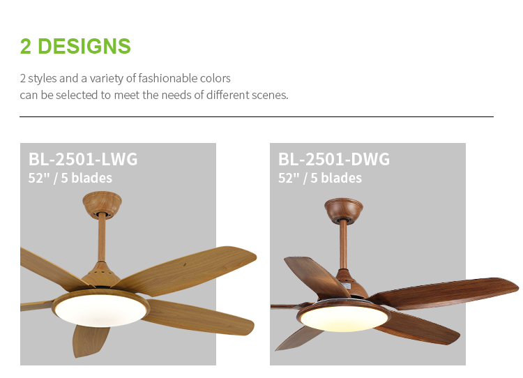 Breezelux modern PC blade indoor decorative ceiling fan led ceiling lights with fan industrial 52 inch led ceiling fan