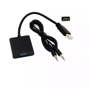 Wholesale HDTV To VGA With Audio Cable Converter Gold Print 1080p HDTV To VGA Male To Female Adapter Cable