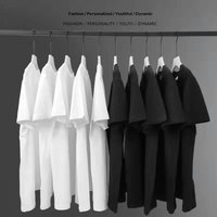 T-shirt d'été pour homme en coton peigné pur 220g, manches courtes, couleur unie, décontracté, respirant, évacuant l'humidité