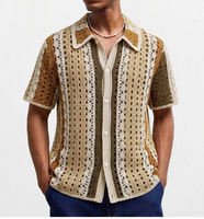 Sommer Neue Mode Atmungsaktiver Gestreifter Polyester Einknopf-Cardigan mit Halben Ärmeln Lässiger Lockerer Herren Standard-Pullover