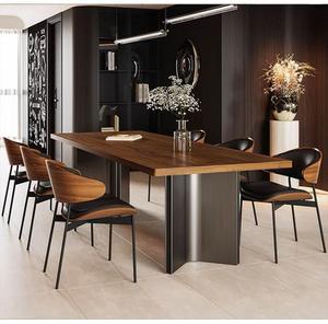 Mesa de <span class=keywords><strong>Comedor</strong></span> Minimalista de <span class=keywords><strong>Estilo</strong></span> Nórdico en Nogal, Mesa de Piedra Sinterizada de Lujo para <span class=keywords><strong>Comedor</strong></span>, Apta para Comedores y Banquetes - Product Image 1