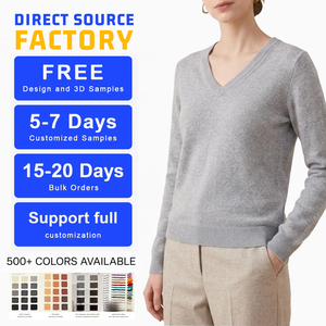 Pull en cachemire pur à 100 % Helan Mountain Ningxia pour femme, col en V, qualité haut de gamme de <span class=keywords><strong>la</strong></span> Mongolie intérieure 15,5 μm, tendance 2026 - Product Image 1