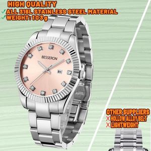 Reloj de Cuarzo para Mujer con Diamantes de Moissanita de 36 mm, Manecillas Luminosas OEM, Correa de Acero Inoxidable, Estilo Ejecutivo, Esfera con Acabado Brillante - Product Image 5
