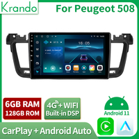 Autoradio sans fil Krando 9 pouces avec CarPlay et Android Auto pour Peugeot 508 2011-2018, navigation GPS, radio multimédia stéréo 4G