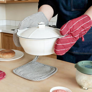 Mitaines de four de style nordique en coton résistantes à la chaleur, 26 cm, motif géométrique, pour la pâtisserie et la cuisine - Product Image 4