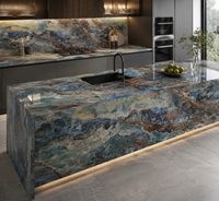 Dalles de pierre frittée bleues grand format, design moderne, carreaux de sol en porcelaine pour hôtel, pierre artificielle pour mur de cuisine et comptoir