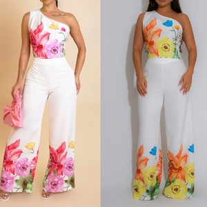 ชุดเซ็ตแฟชั่น 2 ชิ้น เสื้อเปิดไหล่แขนกุดทรงหรูหราสำหรับผู้หญิง และกางเกงขายาวทรงกระบอกผ้ายืด - Product Image 1