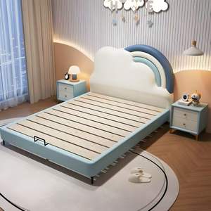 <span class=keywords><strong>Lit</strong></span> simple de luxe pour enfant, garçon ou fille, <span class=keywords><strong>avec</strong></span> <span class=keywords><strong>rangement</strong></span>, en cuir, <span class=keywords><strong>avec</strong></span> nuage et arc-en-ciel, pour chambre d'enfant, 2026 - Product Image 6