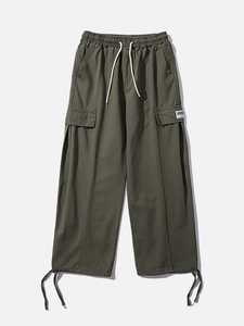 Men Dark Flat Front Breathable <b>Summer</b> Cargo <b>Pants</b> Casual Wide Leg Trousers Elastic Waist Drawstring Utility <b>Pants</b> for Streetwear - Product Image 3