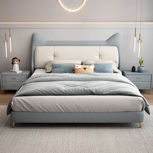 Lits en cuir animal Lits modernes pour enfants Meubles rembourrés simples pour enfants Ensembles de meubles de chambre à coucher Prince pour enfants - Product Image 1