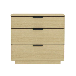 Comodino in legno di quercia naturale con tre cassetti, mobile moderno per camera da letto - Product Image 1