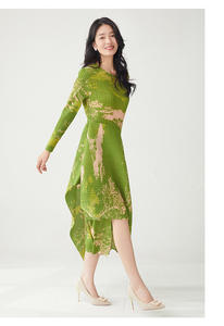 Vestido Plisado con Lazos Tejidos en Verde y Rosa PY para Mujer, Texturizado, Casual, Elegante, con Dobladillo Irregular, Midi, Lavable, Ropa de Verano - Product Image 4