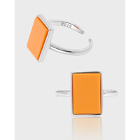 Bague en argent sterling S925 avec pierre précieuse turquoise orange géométrique carrée, design original personnalisé haut de gamme, pour usage quotidien