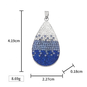 Pendentif goutte d'eau exquis en acier inoxydable avec strass colorés et zircon, pierre principale entièrement sertie de diamants, pour les chrétiens - Product Image 4