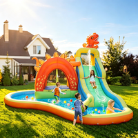 Toboggan aquatique gonflable sur le thème des dinosaures personnalisé avec piscine, équipement de jeu aquatique pour enfants en Oxford pour les fêtes d'été