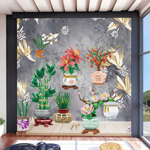 창의적인 DIY 홈 데코레이션 블록 세트-ABS 플라스틱 미니어처 인공 꽃 분재 식물 1:1 스케일 500+ 조각 - Product Image 3