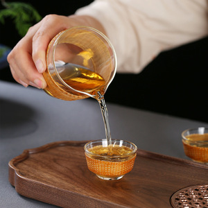 Handmade Bamboo Woven Serving Cup Thickened High Borosilicate Glass Heat Resistant Tea Set Oriental Design Gift For Adults - Product Image 3