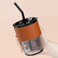 Couleur Gris Ambre Potable Gobelet Borosilicate Réutilisable Voyage Café Tasse En Verre Tasse Enfants Lait Tasse avec Paille et Couvercle