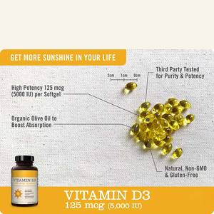 Supplément de vitamine en vrac OEM/ODM 5000 UI Huile d'<span class=keywords><strong>olive</strong></span> Soutien immunitaire Supplément de santé 60 Softgel Vitamine D3 Softgel Capsule - Product Image 3