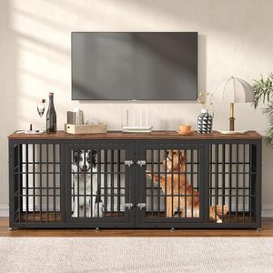 Mobile per Gabbia Doppia per Cani, Robusta Gabbia <span class=keywords><strong>Extra</strong></span> <span class=keywords><strong>Large</strong></span> con Divisorio per 2 Cani, Mobile Decorativo in Legno per Canile - Product Image 2