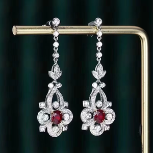 SGARIT Bijoux fins, boucles d'oreilles pendantes avec pierres précieuses, rubis naturel non chauffé de 1,5 carat, or blanc 18 carats, boucles d'oreilles vintage pour femmes - Product Image 2