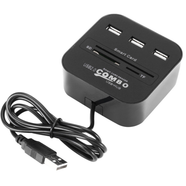 USB Smart Card Reader 3 USB Hub Adapter Compatible IC/ID EMV TF MMC CAC SIM ATM