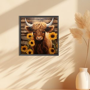 1PC DIY 30x30cm <span class=keywords><strong>Peinture</strong></span> Diamant <span class=keywords><strong>Tournesol</strong></span> Bovins des Highlands Rond Complet 5D <span class=keywords><strong>Acrylique</strong></span> Animal pour Décoration Murale - Product Image 4