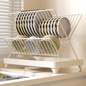 ชั้นวางจานครัวแบบสองชั้น HDL พร้อมถาดรองน้ำทรงสี่เหลี่ยม สำหรับจัดเก็บบนเคาน์เตอร์ ใช้ในครัวเรือน - Product Image 5