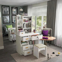 Commode de chambre à coucher moderne européenne personnalisable avec miroir éclairé Table de maquillage en MDF durable avec tiroirs