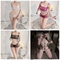 Penjualan laris Set Lingerie seksi wanita pakaian dalam seksi renda erotis Hari Valentine v dalam ketat baju fiting kain sifon Shapewear