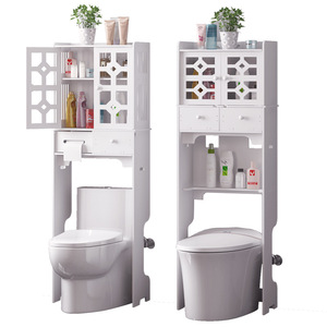 Étagère de rangement pour toilettes OuShuMei, armoire de salle de bain autoportante à 3 niveaux avec portes et tiroirs pour gagner de la place dans les toilettes - Product Image 5
